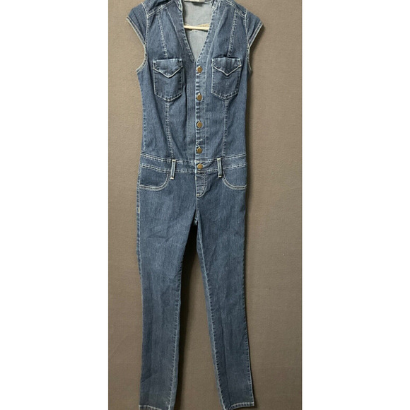 Vintage Andrea Jeans Sleeveless Blue Denim Jumpsuit Small Y2K, 90's - Picture 1 of 9